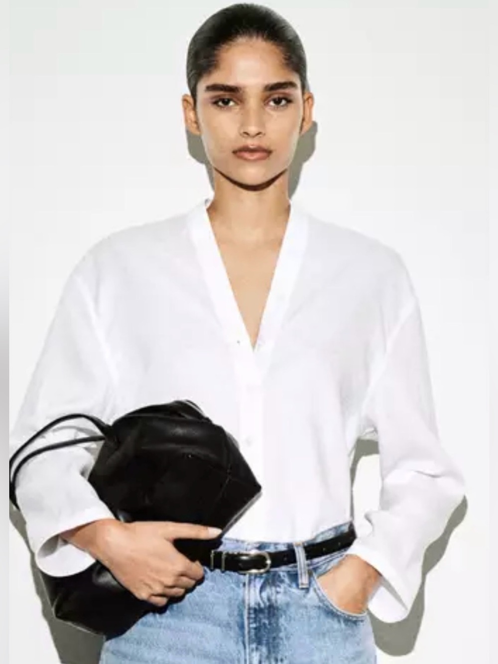 COS Button-Detail V-Neck Linen Shirt